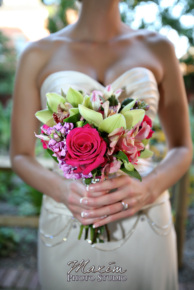 Bride holding her flowers on wedding day