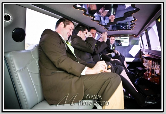 Cincinnati groomsmen in limo