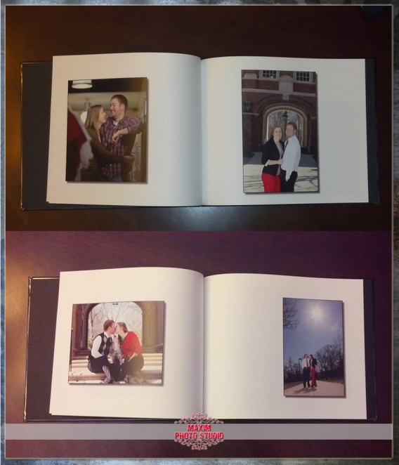 Maxim Photo Studio created a custom engagement signature book.