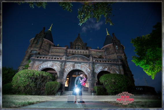 Maxim Photo Studio captured the engagement at a haunted mansion