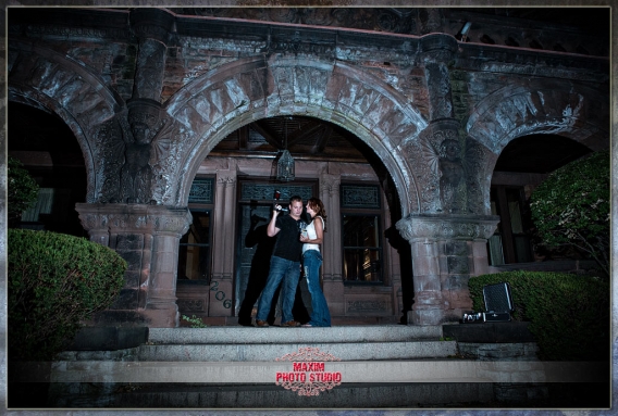 Maxim Photo Studio captured the engagement at a haunted mansion