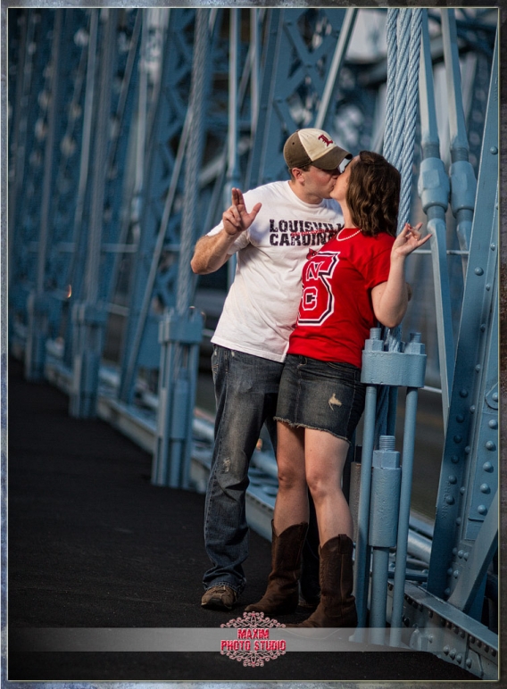 Maxim Photo Studio engagement at Roebling Bridge in Cincinnati