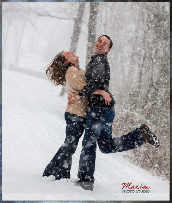 fun engagement in snow in cinncinnati